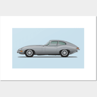 E Type Series 1 Coupe Mist Grey Posters and Art